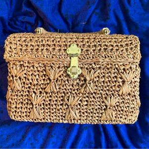 Vintage 1950 Raffia Woven Tan Handbag